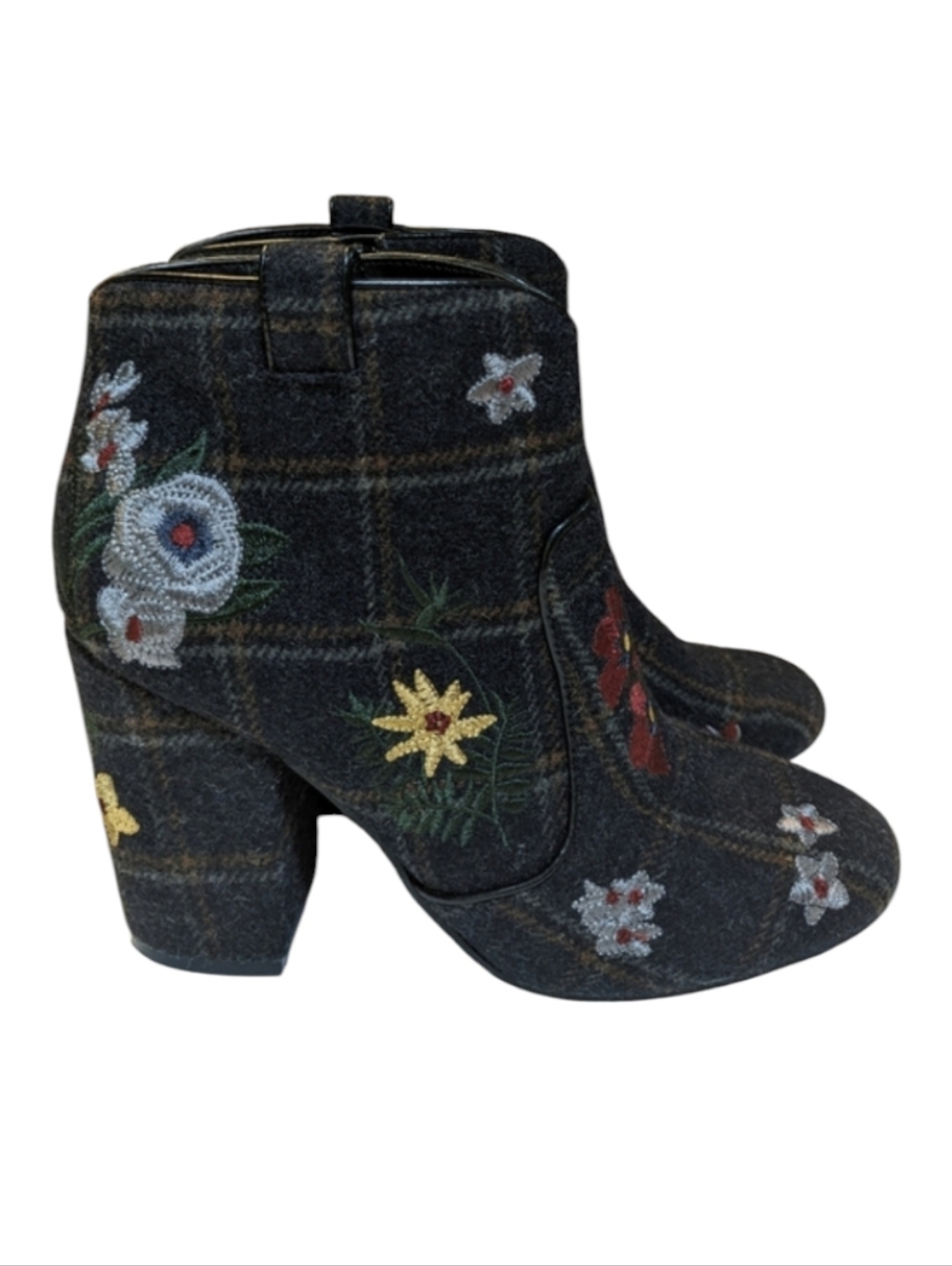 Indigo Rd Plaid Floral Juke Embroidered Ankle Boots Size 8.5